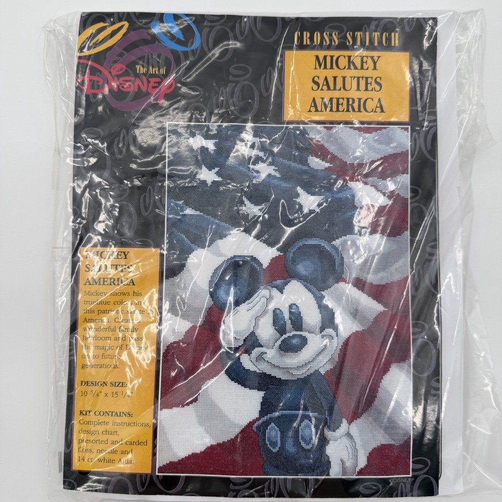 Art of Disney Cross Stitch Kit Mickey Salutes America Patriotic American Flag